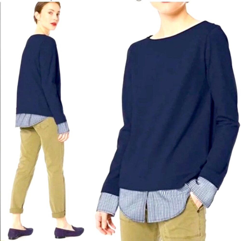 J. Crew boatneck with shirt-sleeve cuffs and layered hem